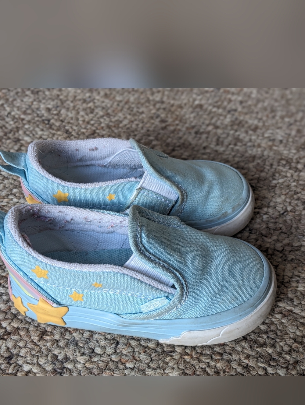 Vans Kids' Slip-On Sneakers in Light Blue with Yellow Stars
